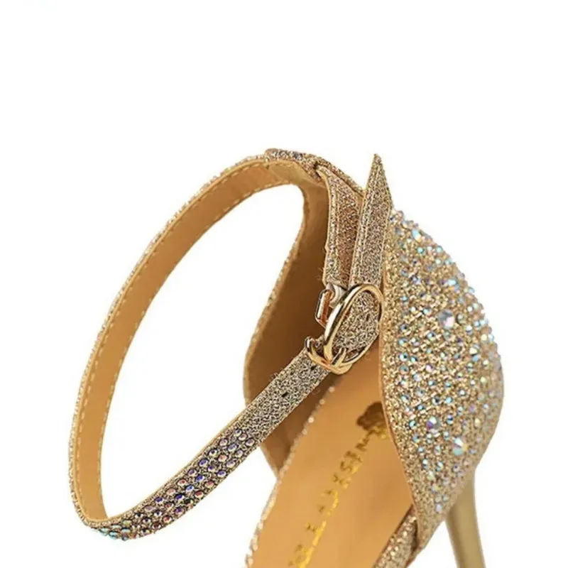 Glitter Rhinestone Decor Pointed Toe Stiletto Heel Sandals