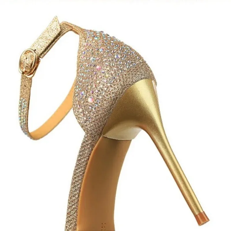 Glitter Rhinestone Decor Pointed Toe Stiletto Heel Sandals