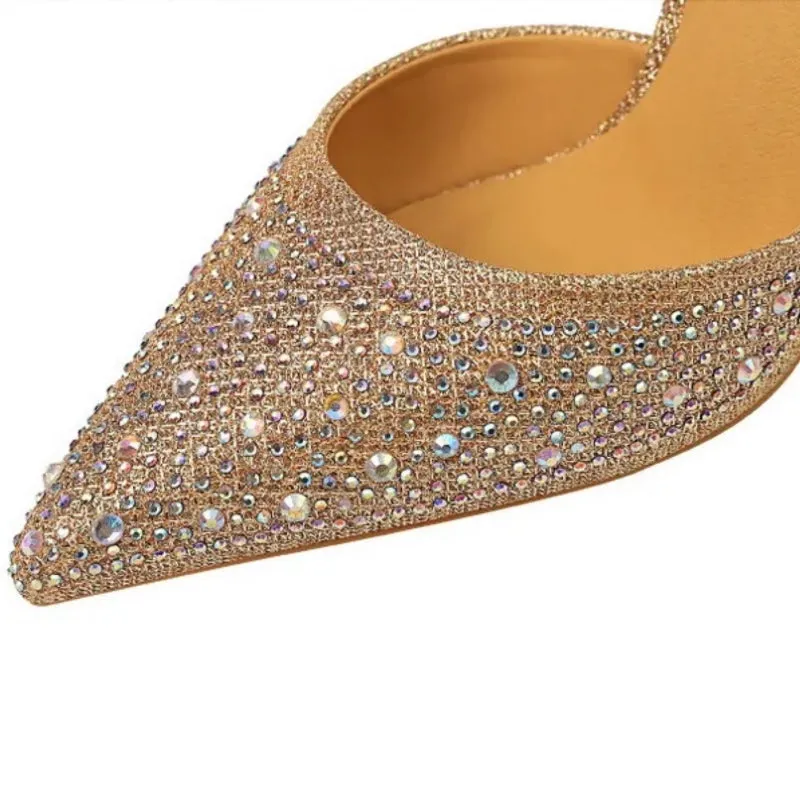 Glitter Rhinestone Decor Pointed Toe Stiletto Heel Sandals