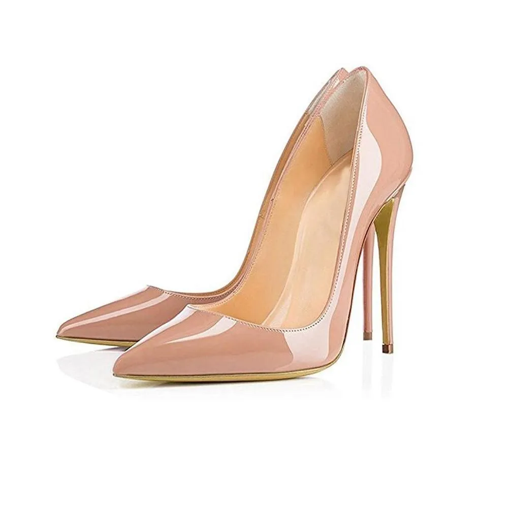 Glossy Nude Pointed Toe Pumps High Heeled Shoes