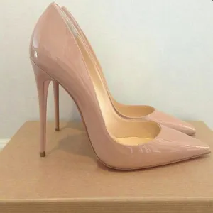 Glossy Nude Pointed Toe Pumps High Heeled Shoes