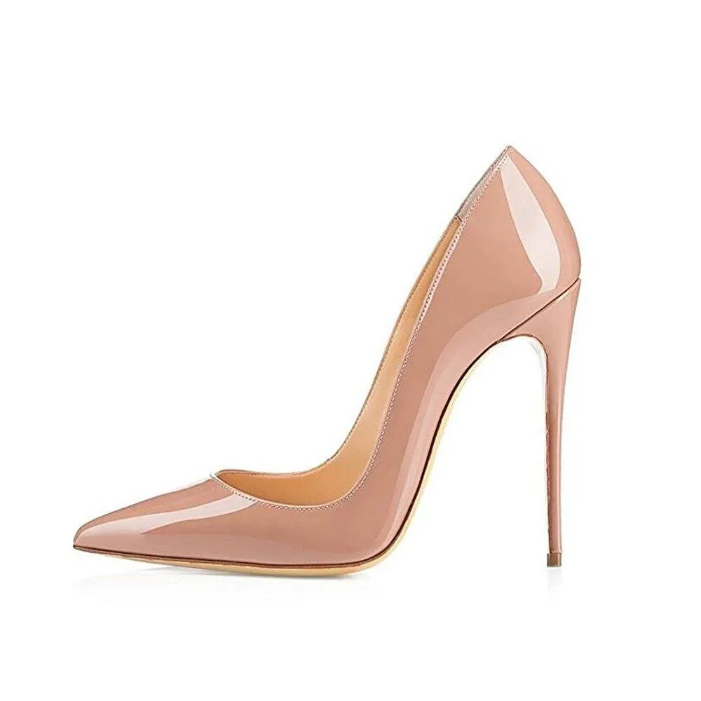 Glossy Nude Pointed Toe Pumps High Heeled Shoes