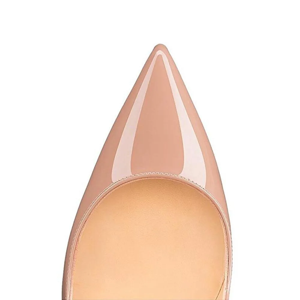 Glossy Nude Pointed Toe Pumps High Heeled Shoes