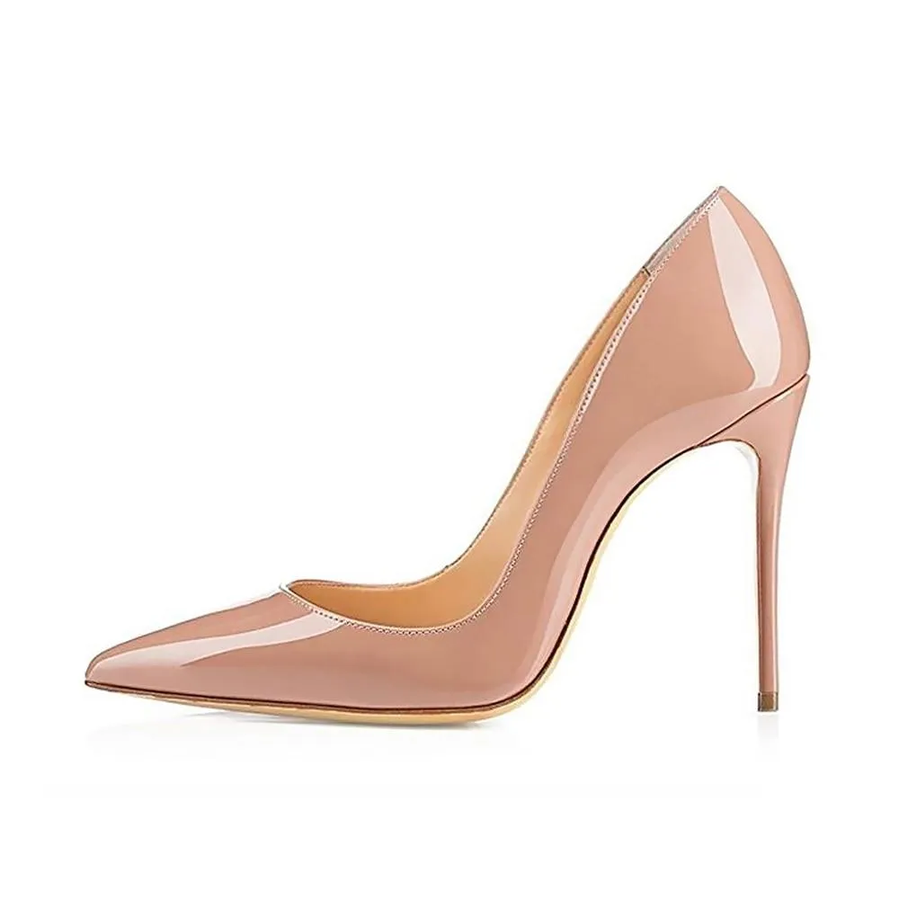 Glossy Nude Pointed Toe Pumps High Heeled Shoes