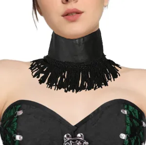 Gothic Fringe lace Leather Band/choker -Black