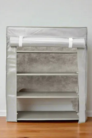 Grey 4-Tier Shoe Rack With Cover