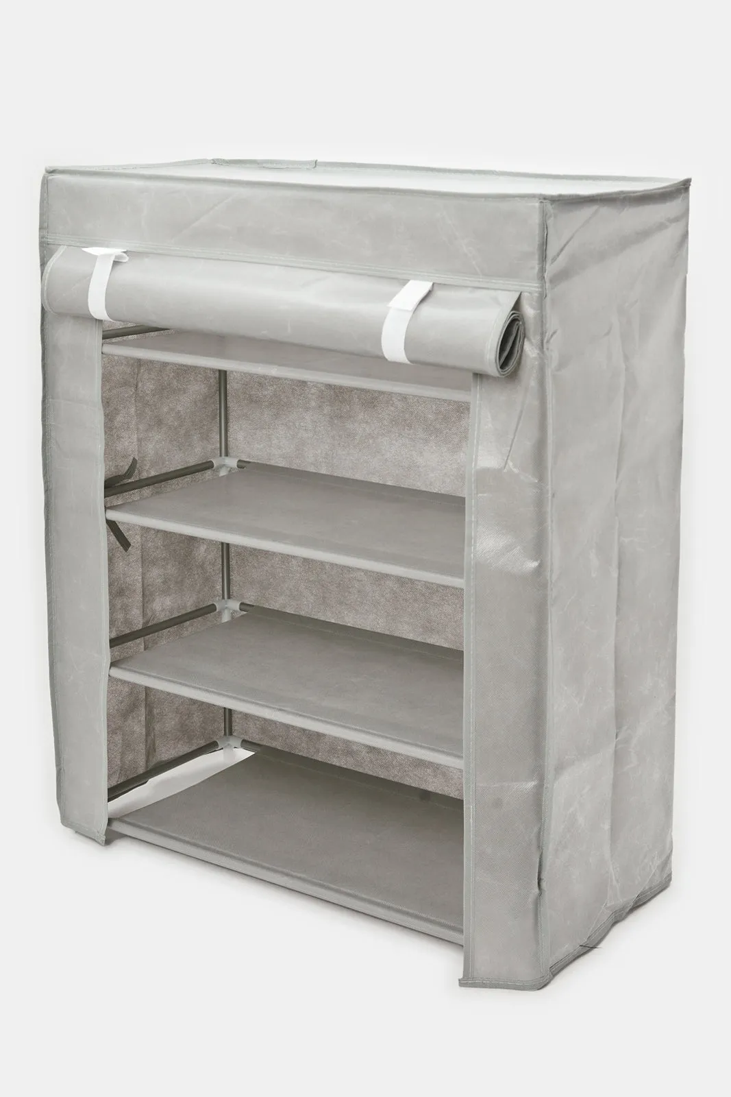 Grey 4-Tier Shoe Rack With Cover