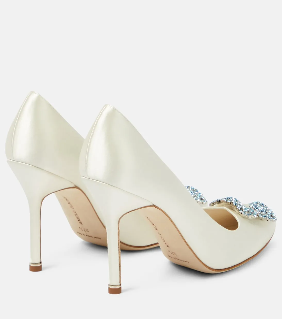 Hangisi 105 satin wedding shoes with Manolo Blahnik decoration, white