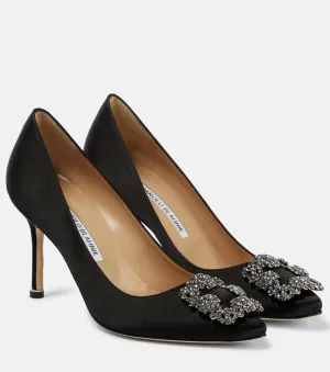 Hangisi 90 satin shoes with Manolo Blahnik decoration, black