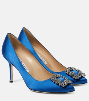 Hangisi 90 satin shoes with Manolo Blahnik decoration, blue