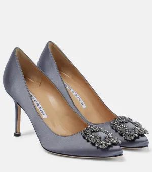 Hangisi 90 satin shoes with Manolo Blahnik decoration, gray