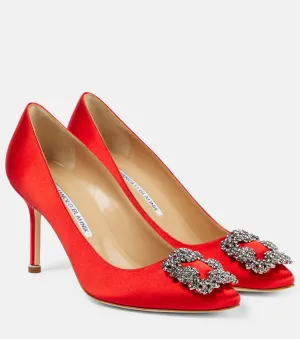 Hangisi 90 satin shoes with Manolo Blahnik decoration, red