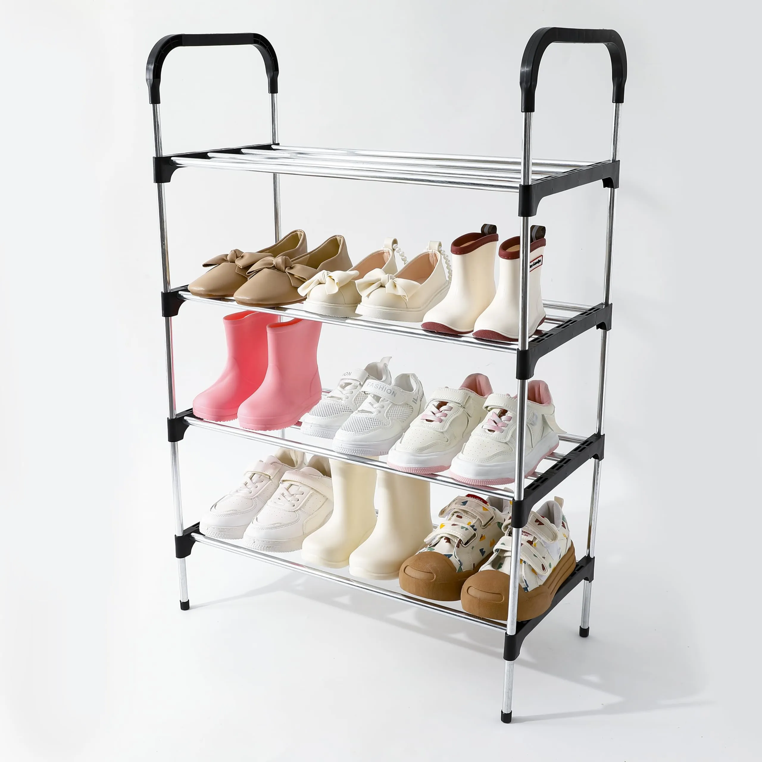 Kuber Industries 5 Layer Shoe Rack | Footwear Holder | Shoe Storage Organizer Cabinet | Multi-Layer Adjustable shoe rack stand | Shoe Stand With Easy Assembly Sturdy Shoe Tower | Black & Silver