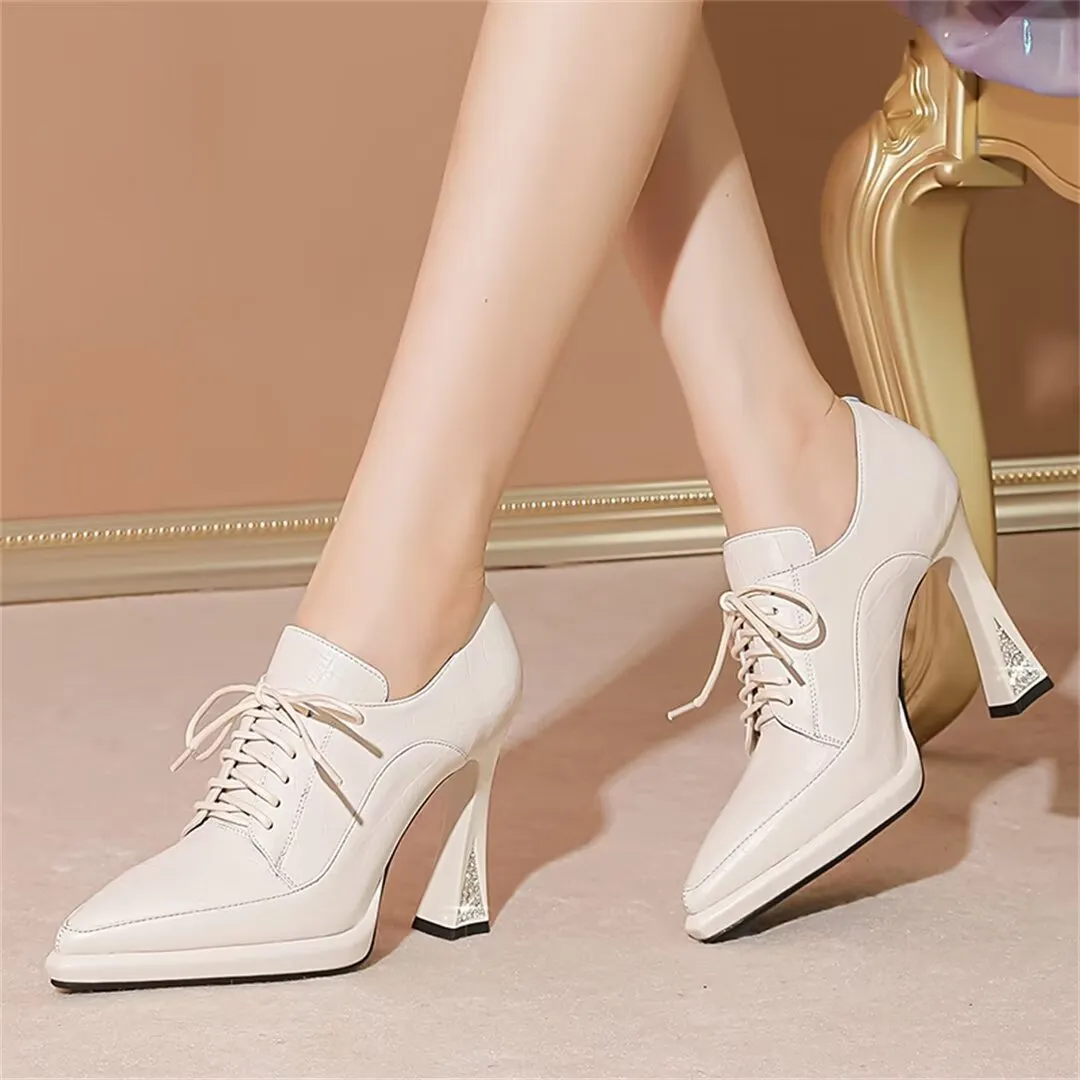 Lace-Up Cow Leather High Pumps