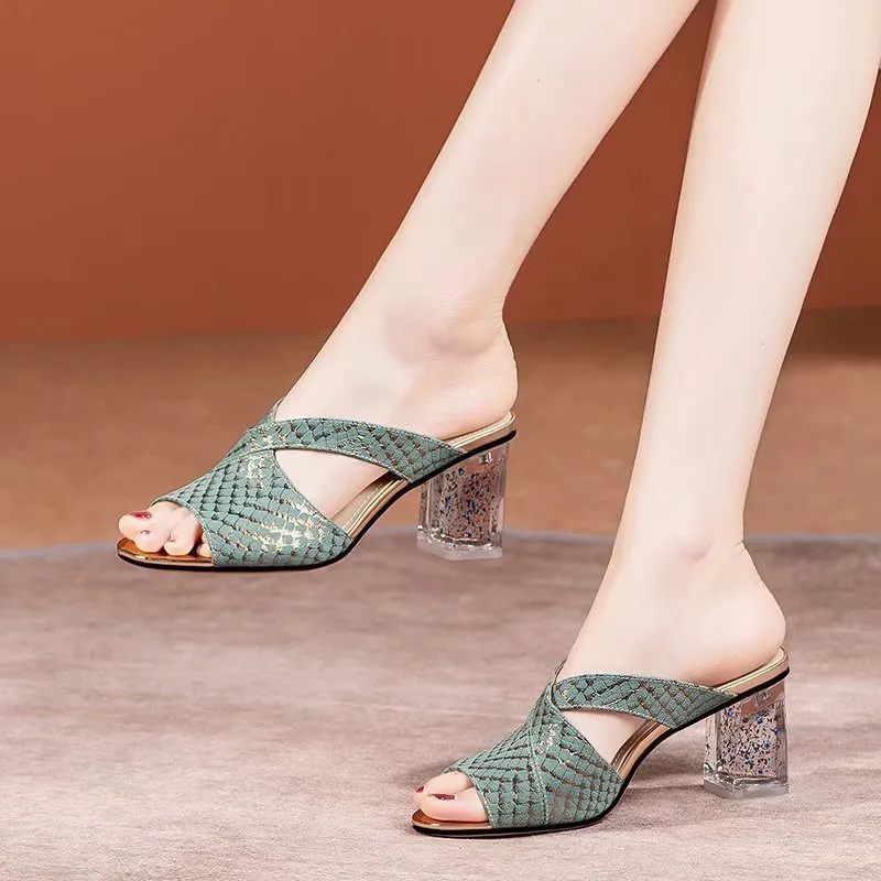 LeatherLux Exotic Pattern Chic Open Toe Heels