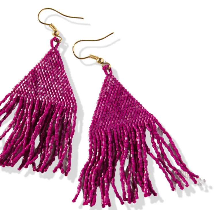 LEXIE Solid Beaded Magenta Fringe Earrings