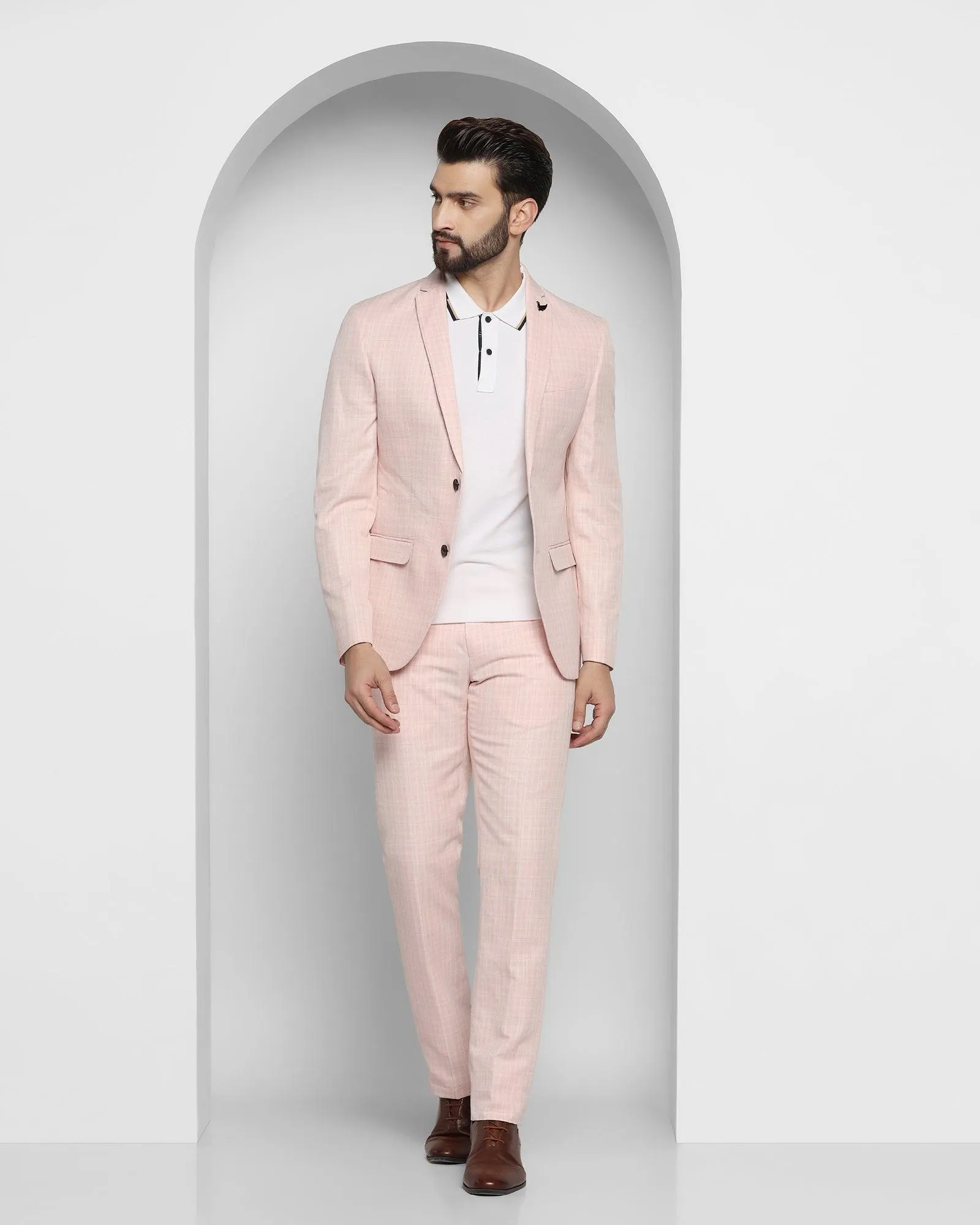 Linen Two Piece Pink Check Formal Suit - Rowan