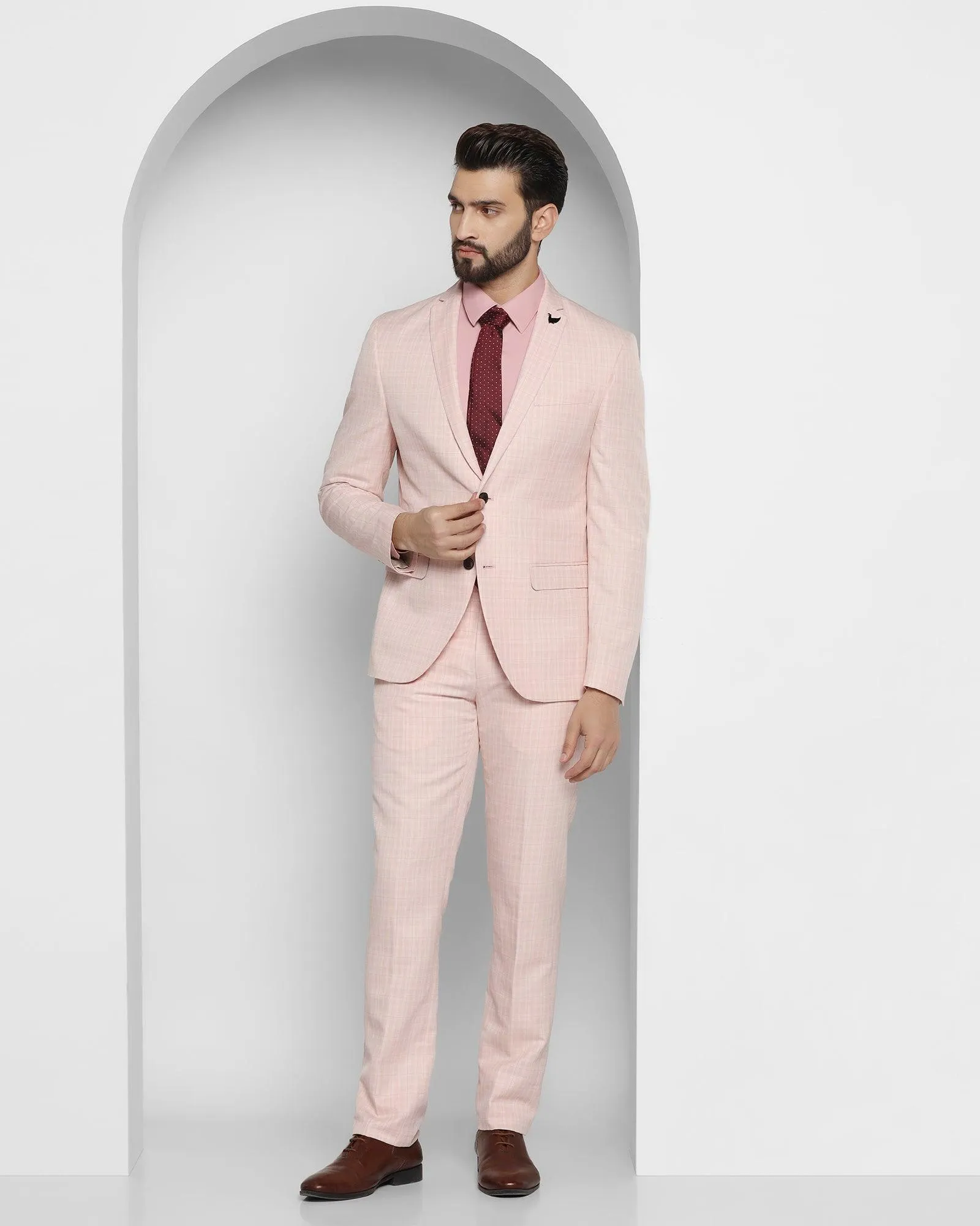 Linen Two Piece Pink Check Formal Suit - Rowan