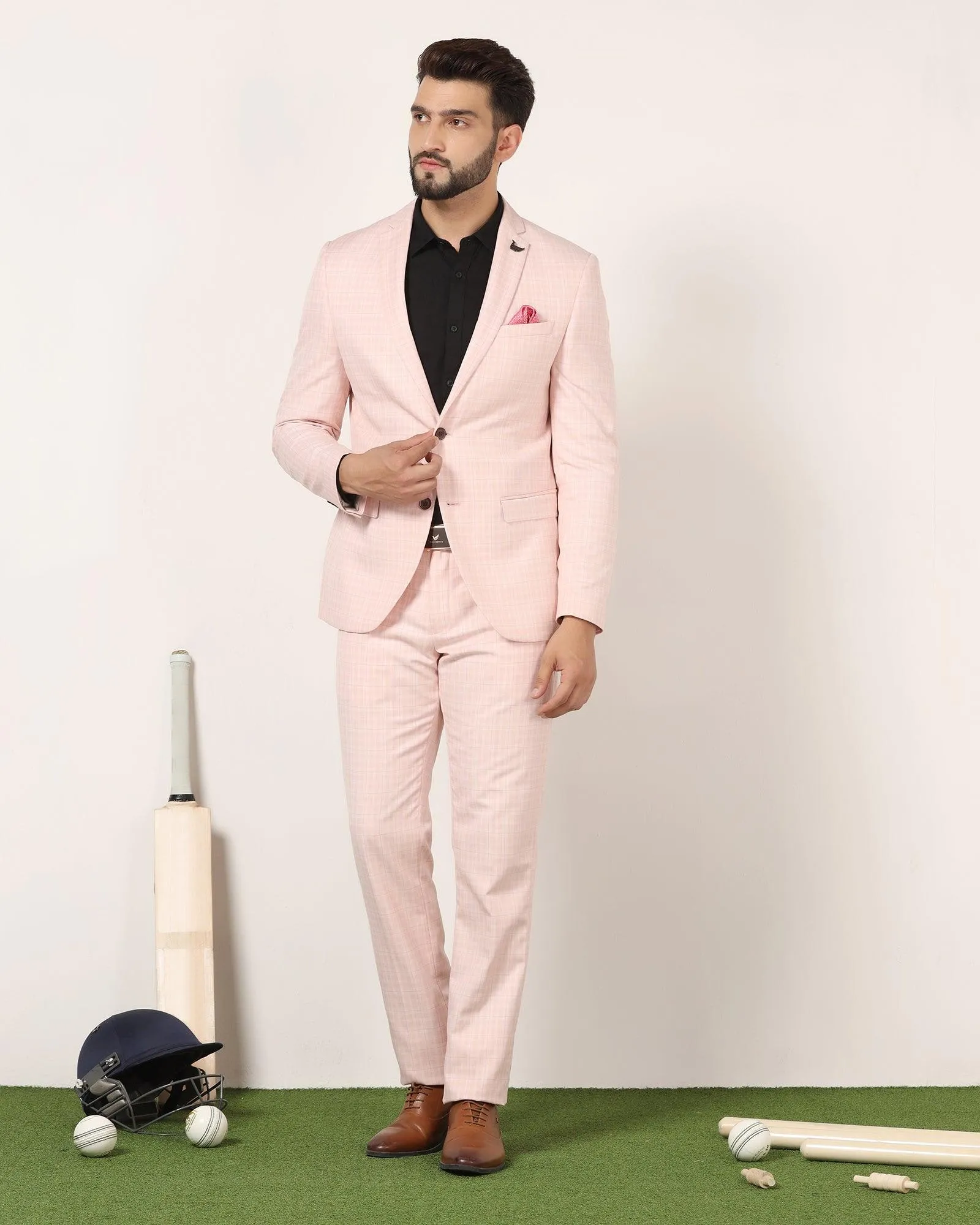 Linen Two Piece Pink Check Formal Suit - Rowan