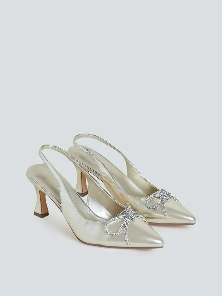 LUNA BLU Gold Pointed Toe Pumps