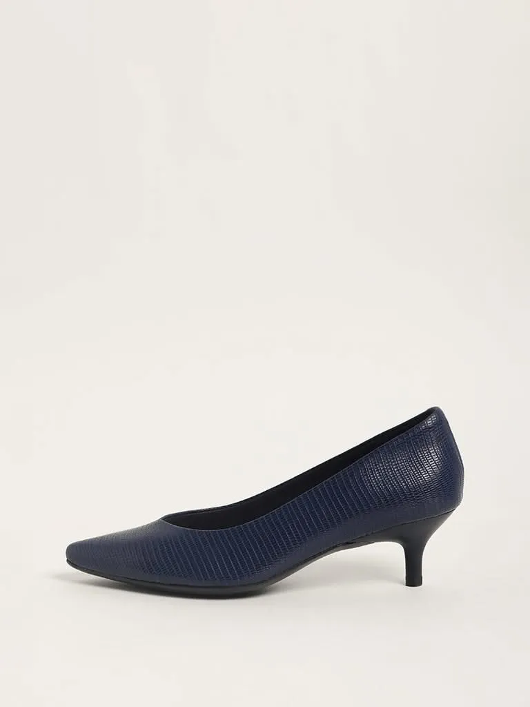 LUNA BLU Navy Textured Pointed Pump Shoes