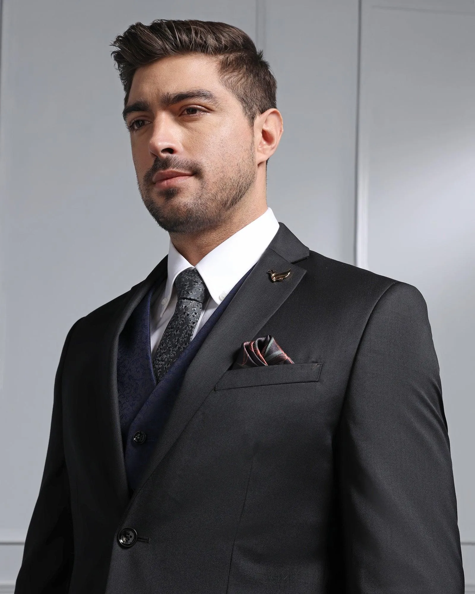 Luxe Three Piece Black Solid Formal Suit - Jetz