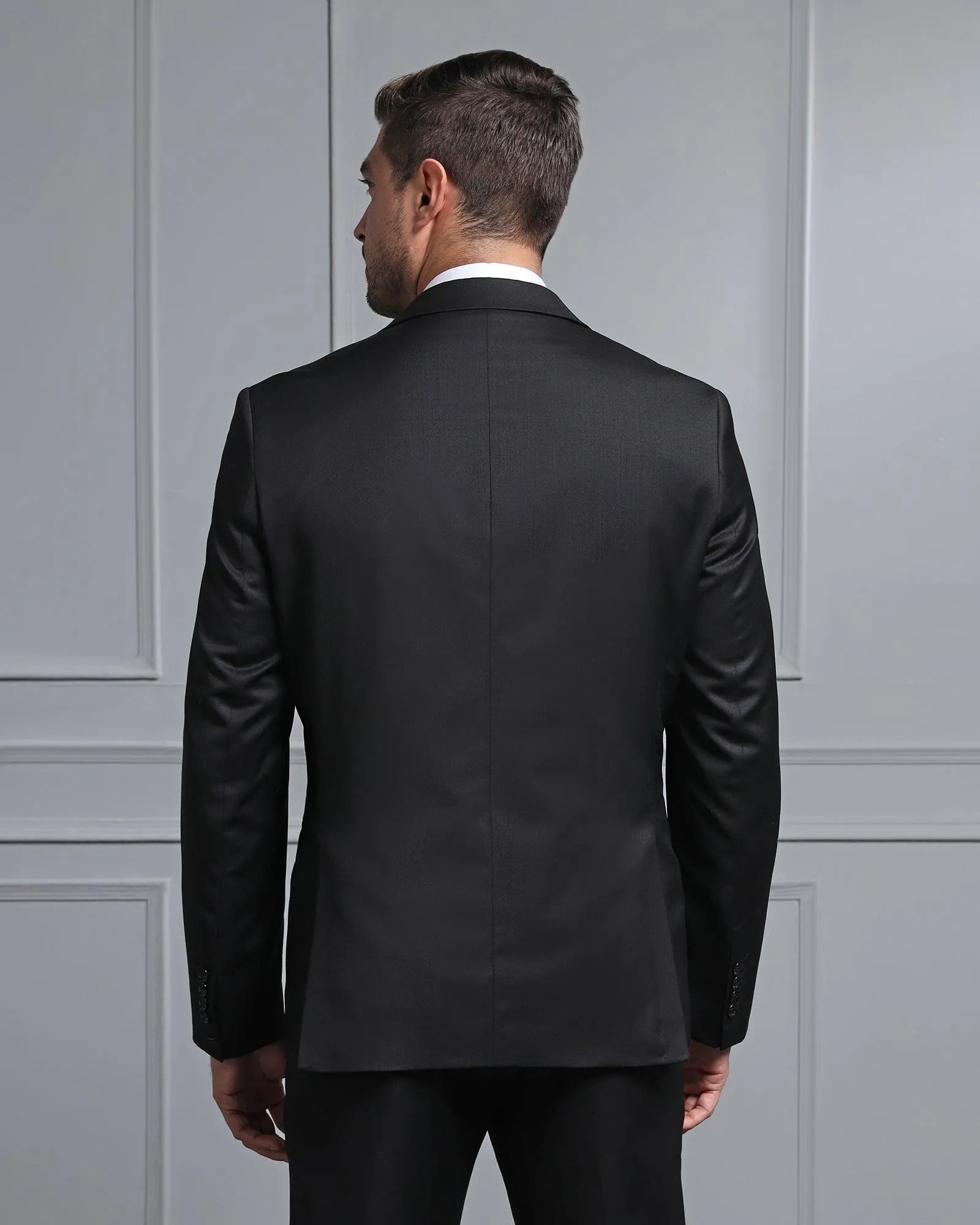 Luxe Three Piece Black Solid Formal Suit - Jetz