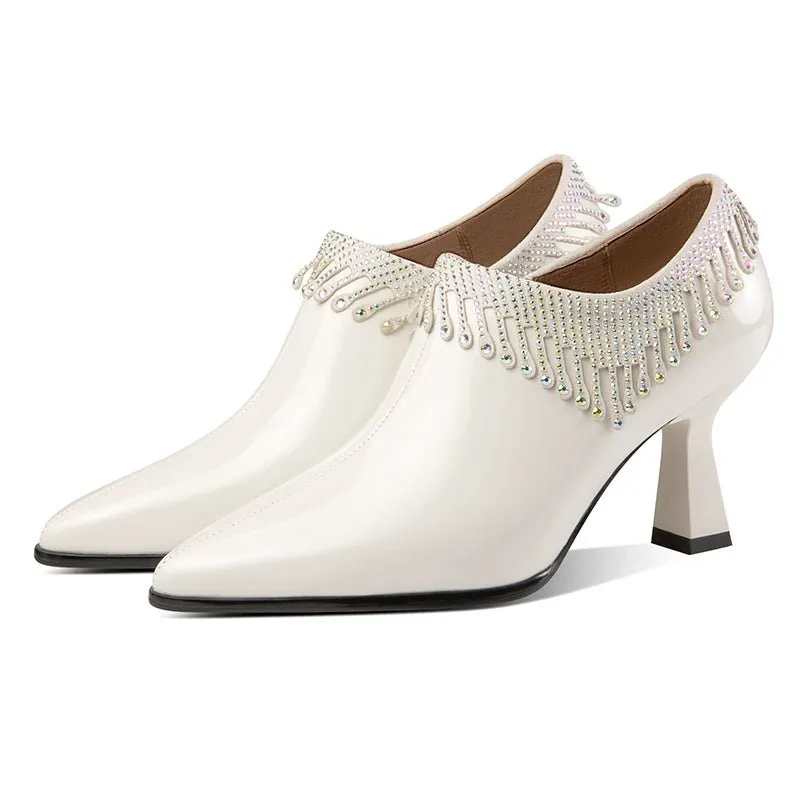 LuxeCrystal Pointed Toe Slip-On Cuban Heel Pumps