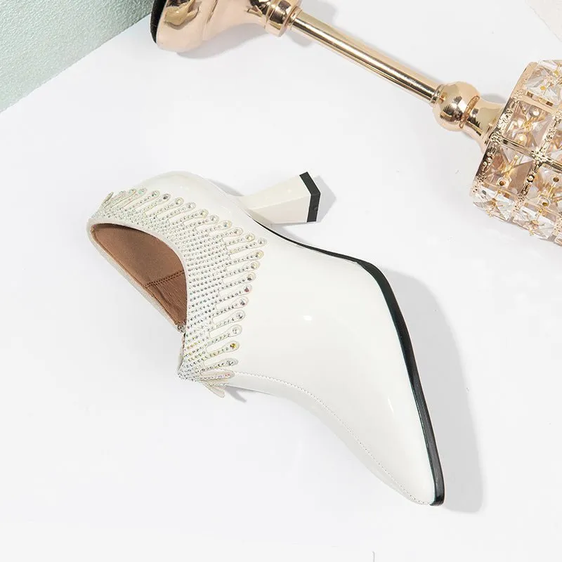 LuxeCrystal Pointed Toe Slip-On Cuban Heel Pumps