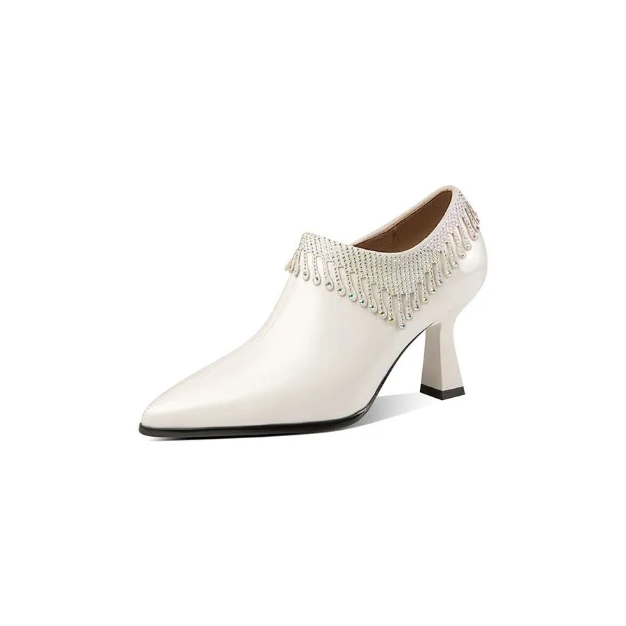 LuxeCrystal Pointed Toe Slip-On Cuban Heel Pumps