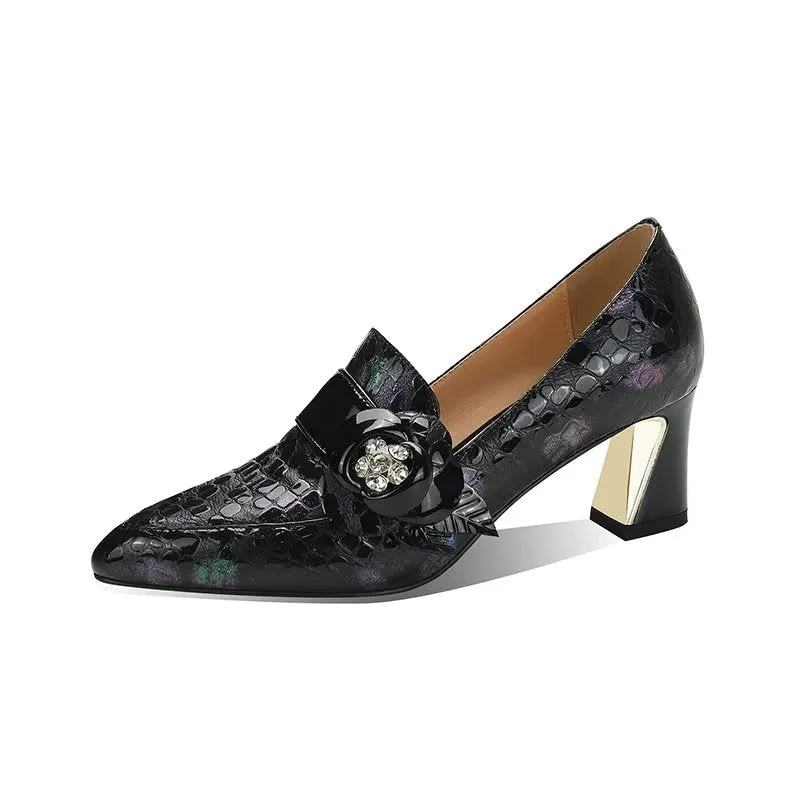 LuxeLeather Exotic Pointed Toe Slip-On Heels