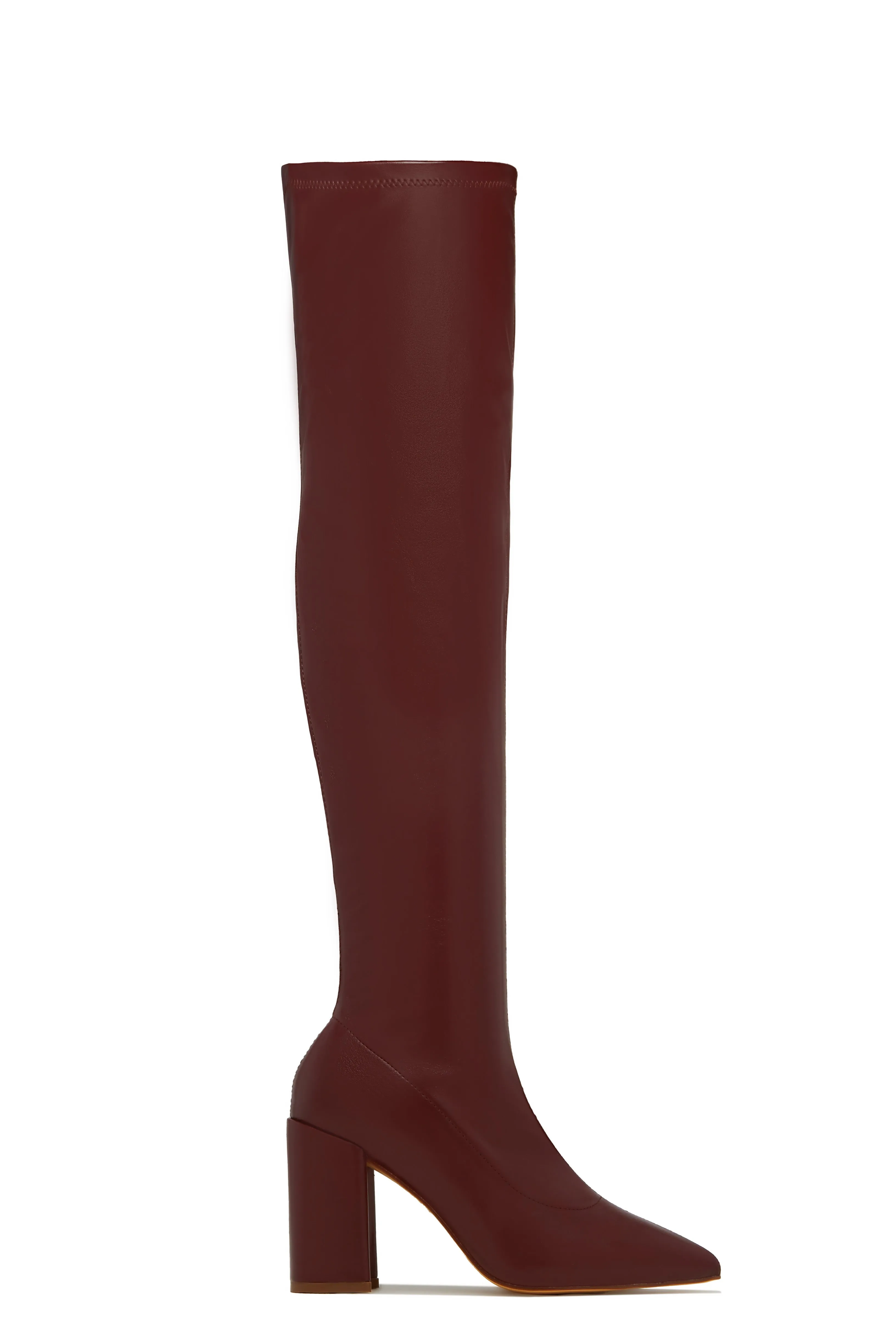 Make A Statement Block Heel Over The Knee Boots - Cherry