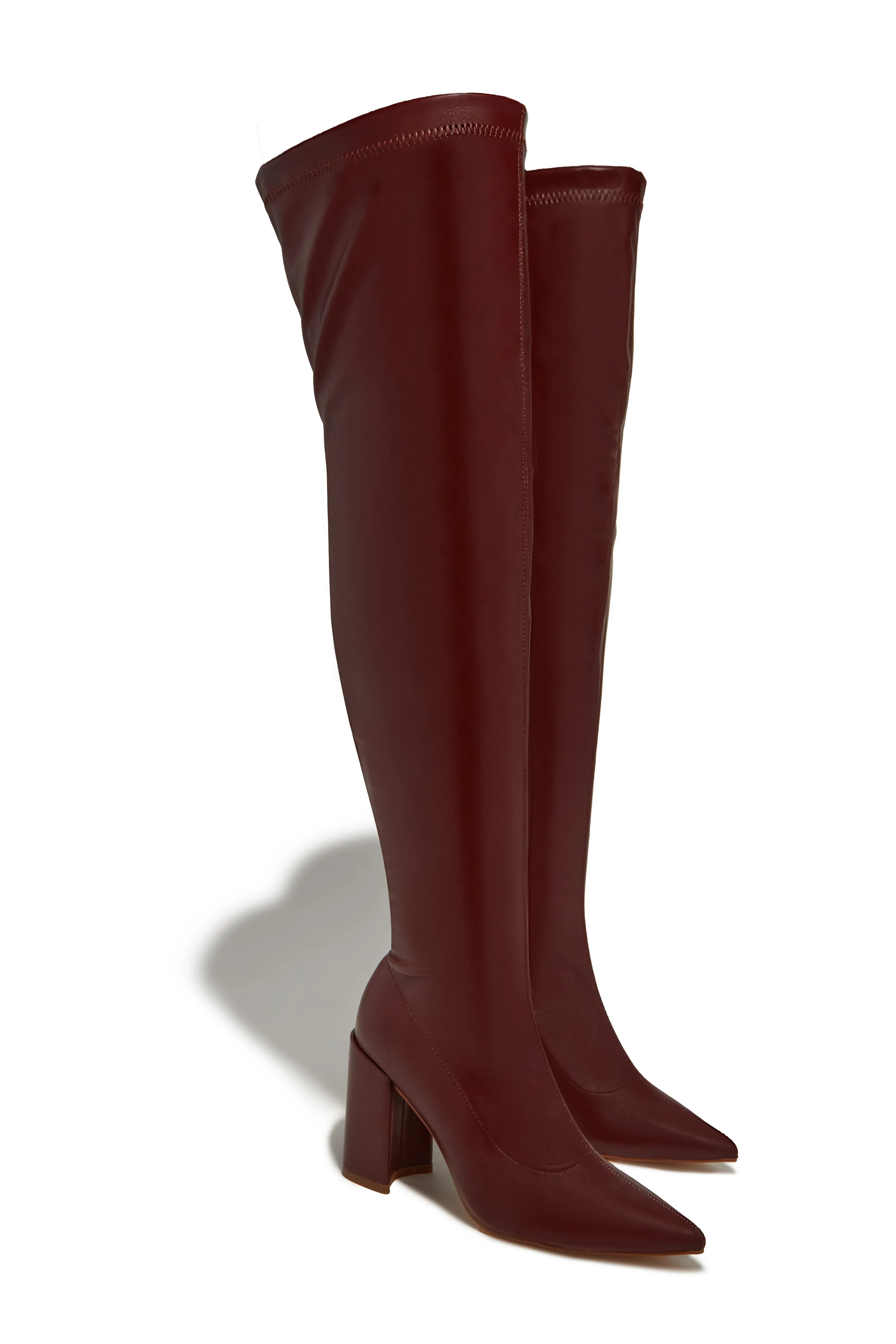 Make A Statement Block Heel Over The Knee Boots - Cherry