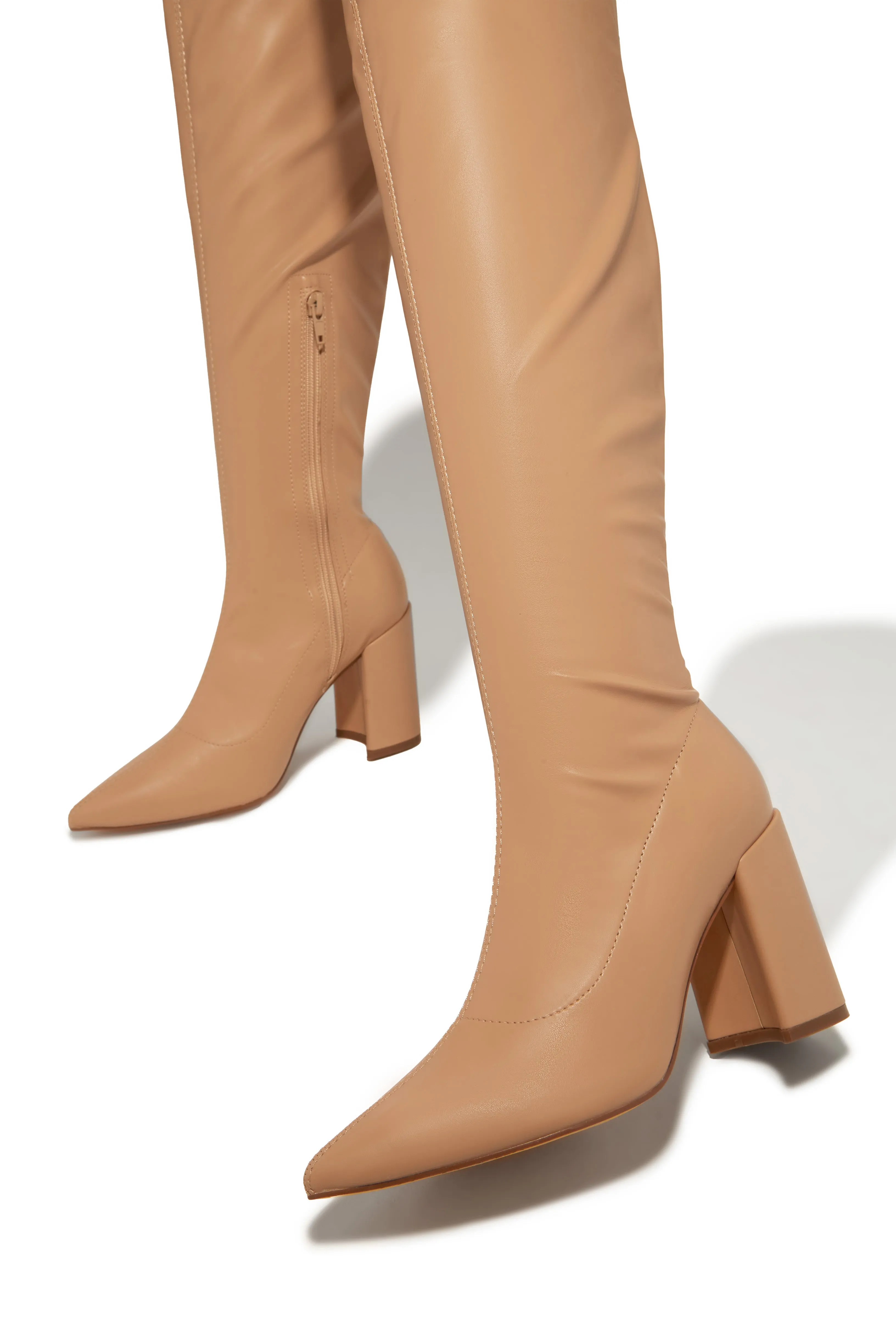 Make A Statement Block Heel Over The Knee Boots - Nude