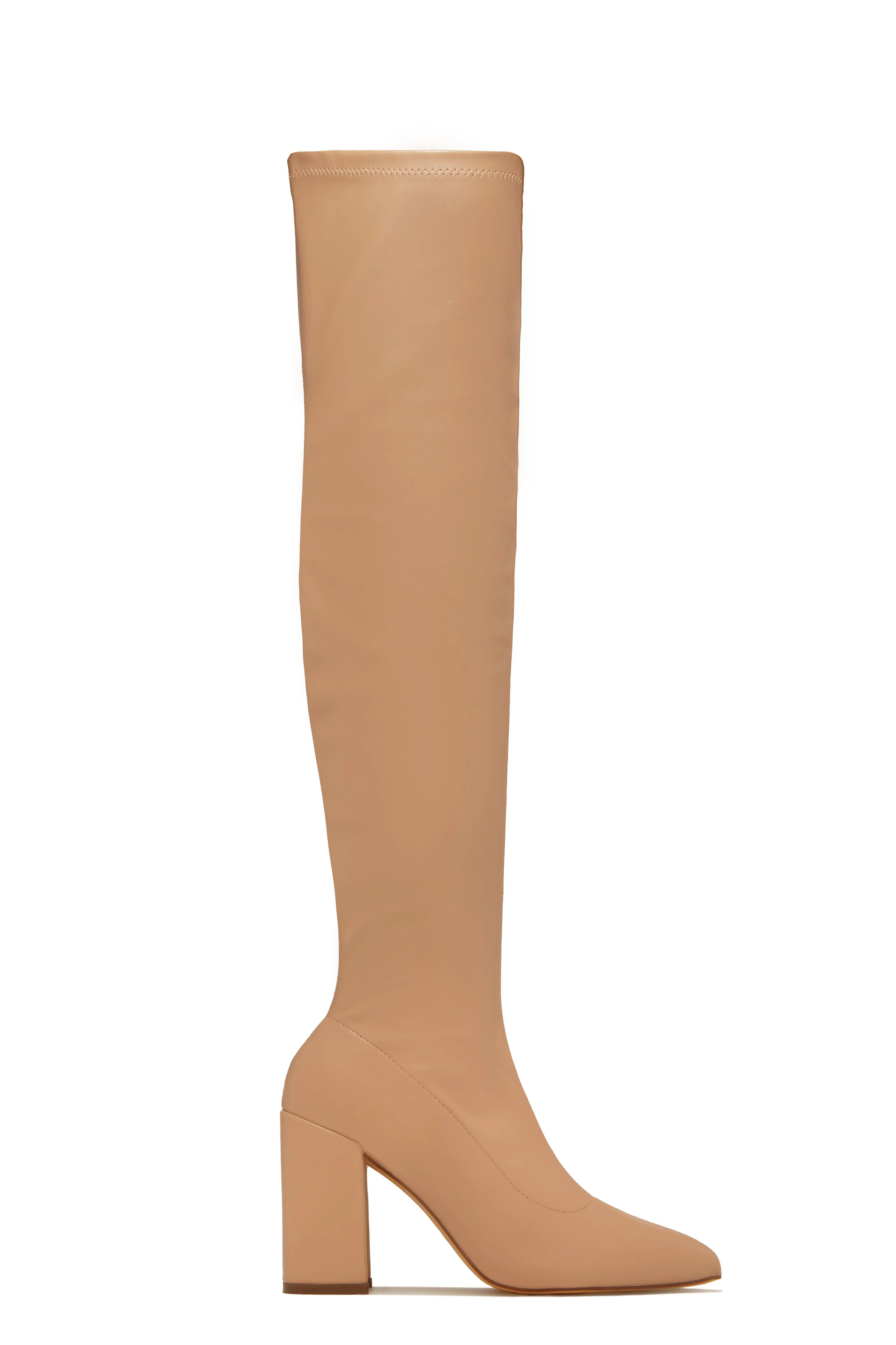 Make A Statement Block Heel Over The Knee Boots - Nude