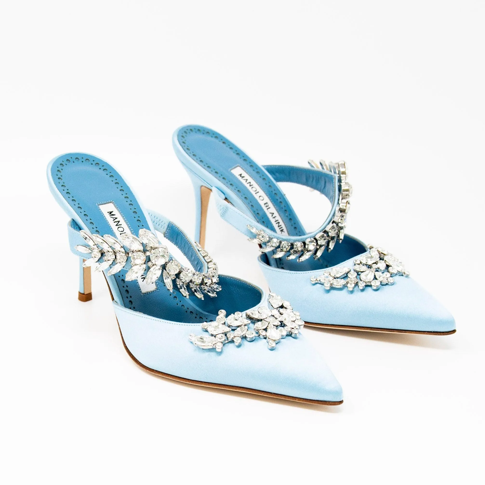 Manolo Blahnik Blue Lurum Jewel Mule 36