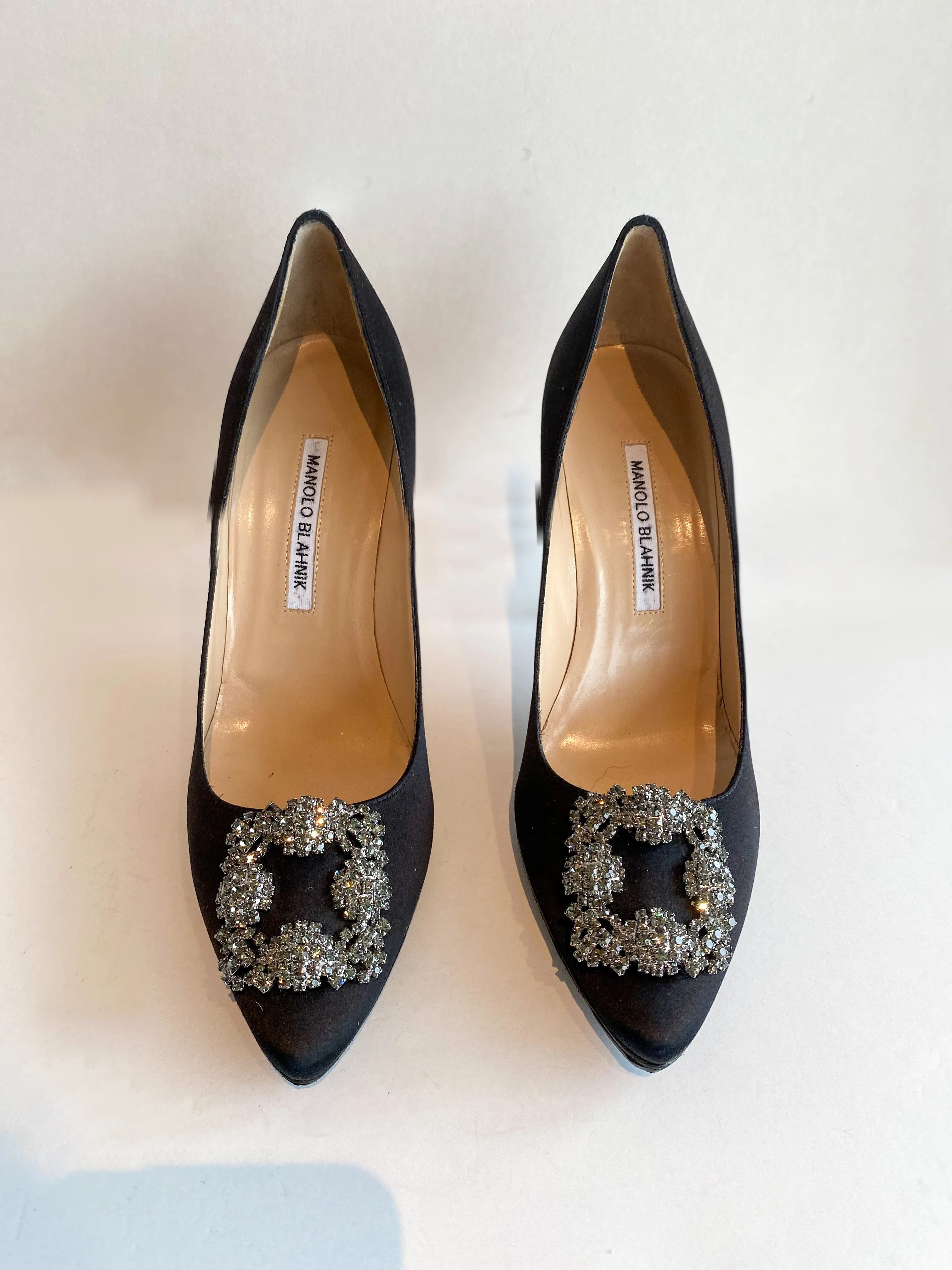 Manolo Blahnik Hangisi Black Satin Heels