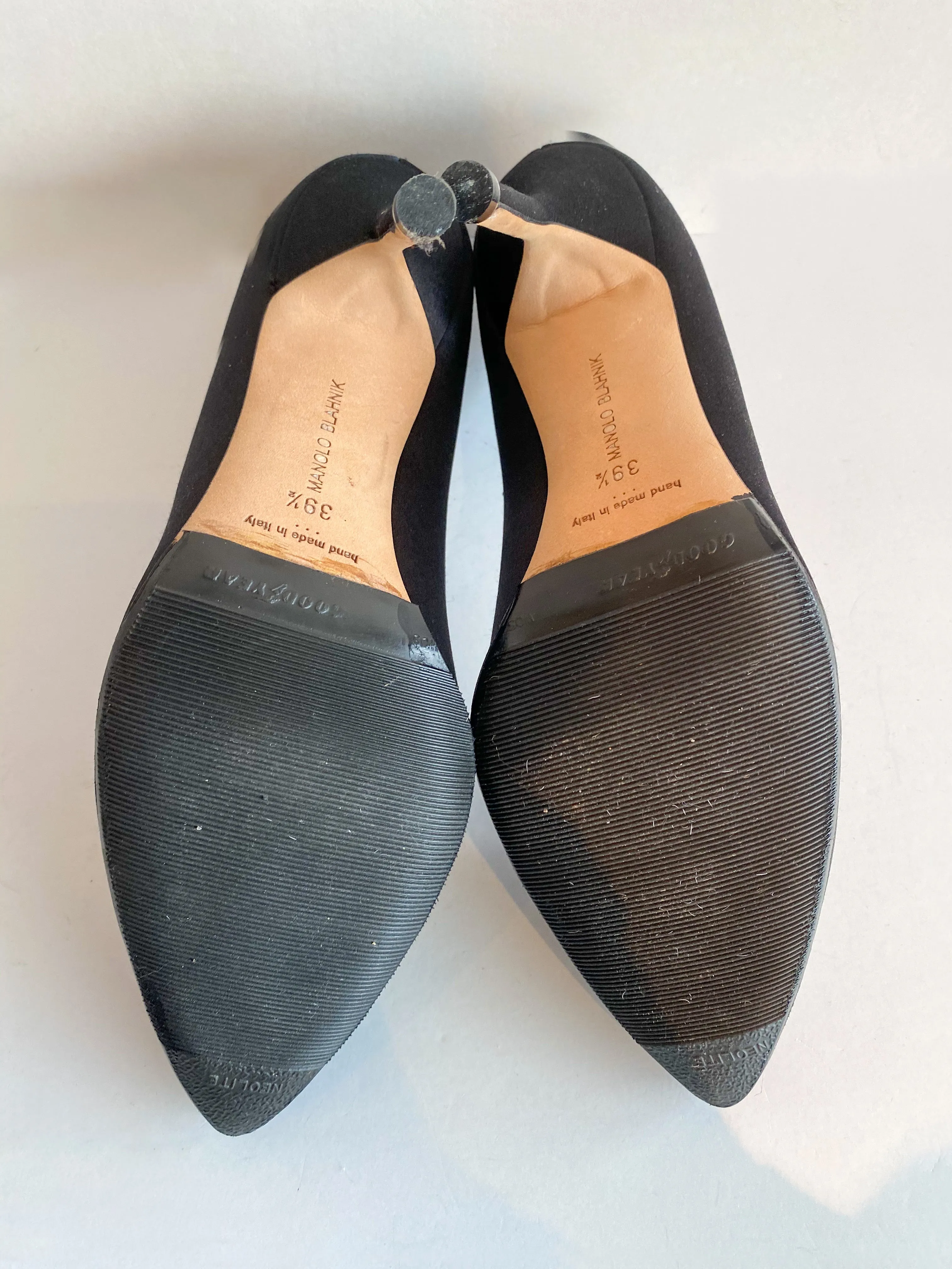 Manolo Blahnik Hangisi Black Satin Heels