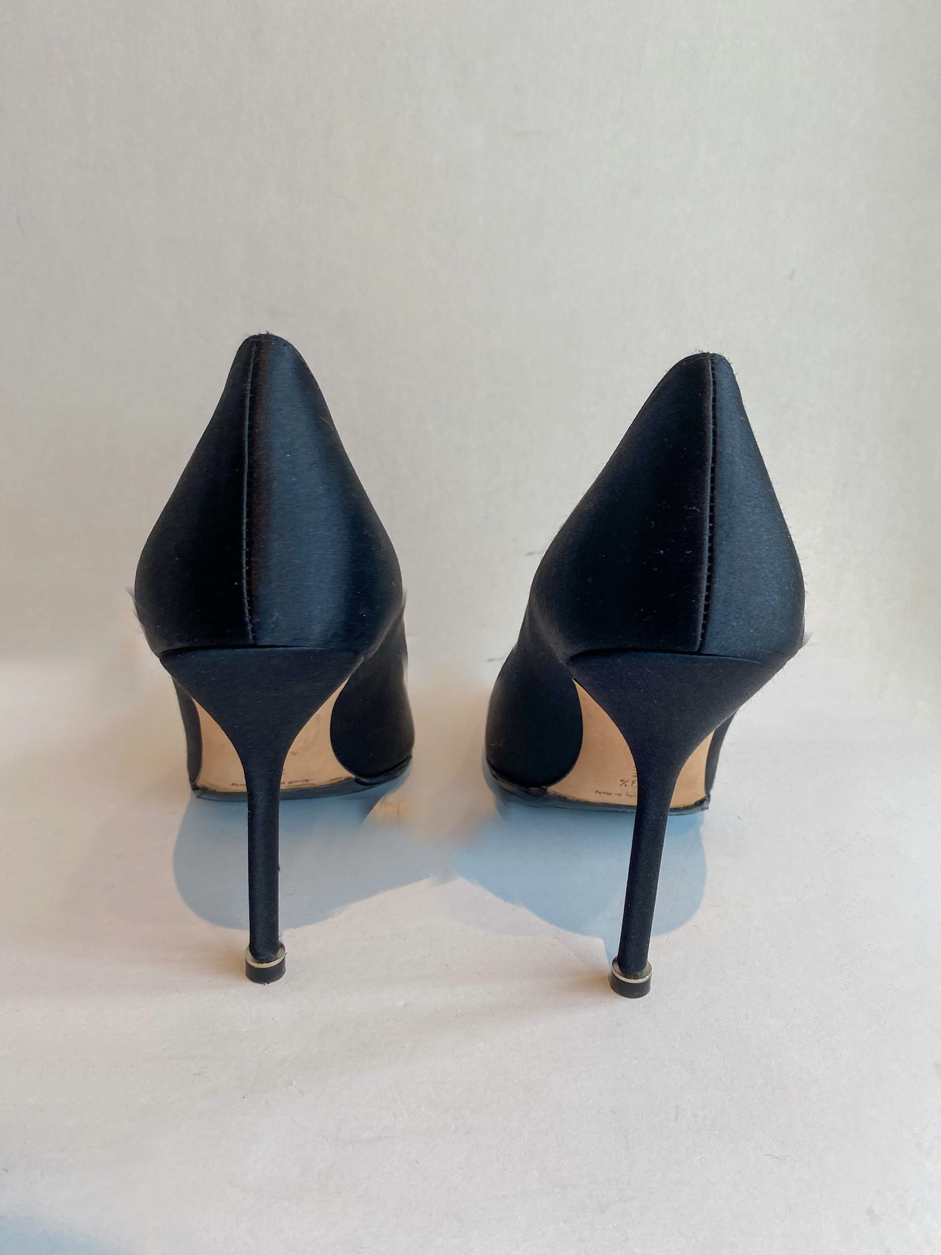 Manolo Blahnik Hangisi Black Satin Heels