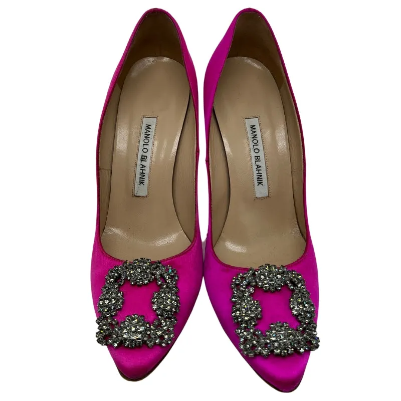 Manolo Blahnik Hangsi Satin Crystal-Buckle Pumps