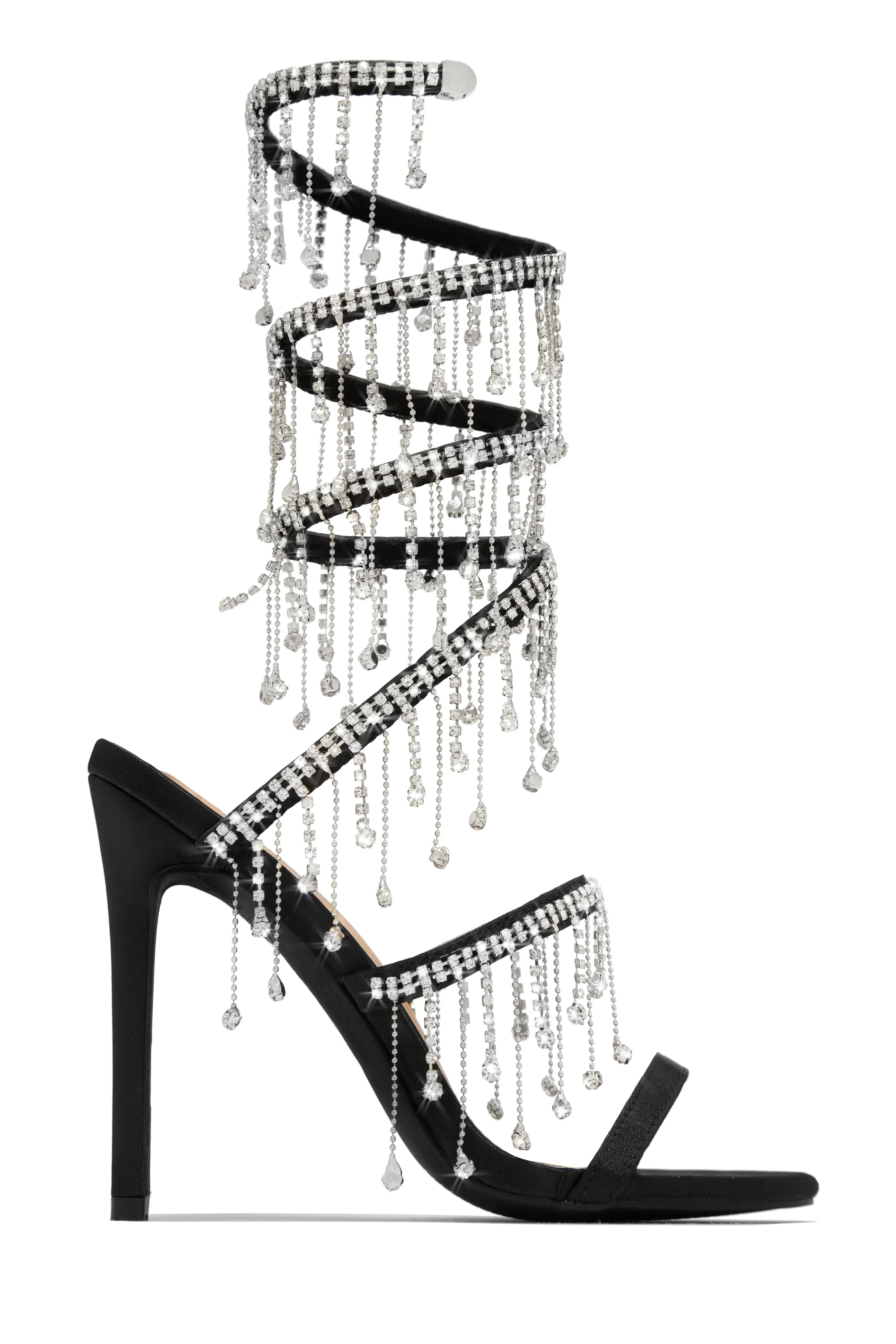 Mariah Embellished Around The Ankle Coil Heels - Silver