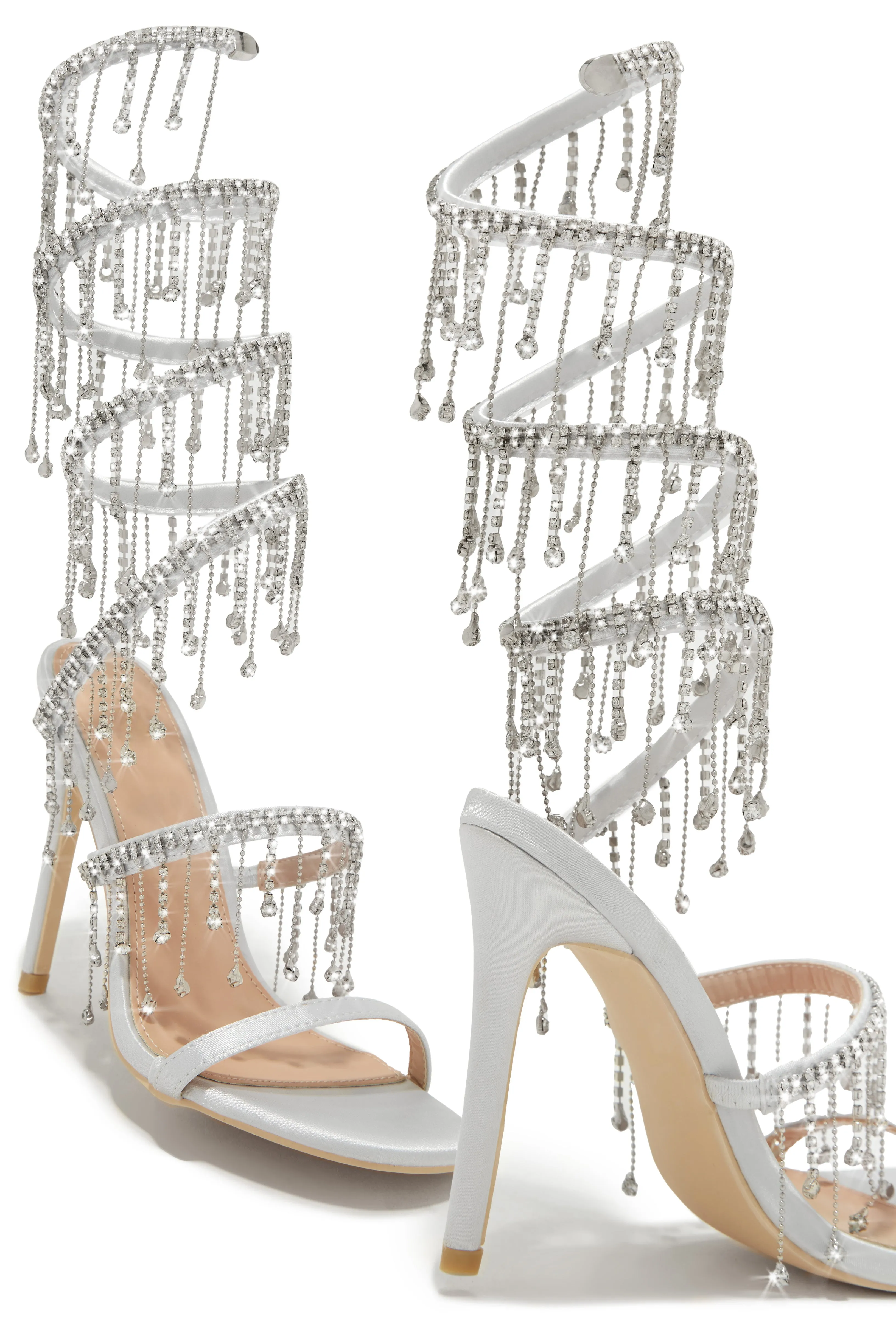 Mariah Embellished Around The Ankle Coil Heels - Silver