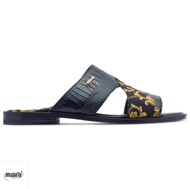 Mauri 5140 Black/Gold Cancus Ostrich Leg   Fabric Sandal