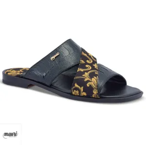 Mauri 5140 Black/Gold Cancus Ostrich Leg   Fabric Sandal