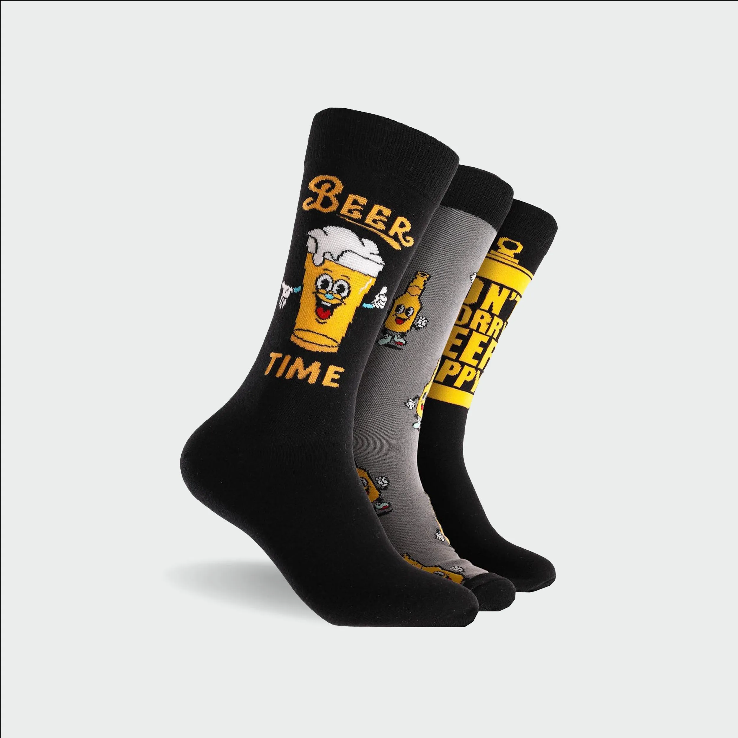 Men's Beer Happy Cotton Crew Socks 3 Pack Gift Box - Gold