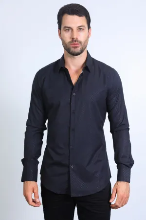 Mens Modern Fit Stretch Foil Fashion Black Shirt