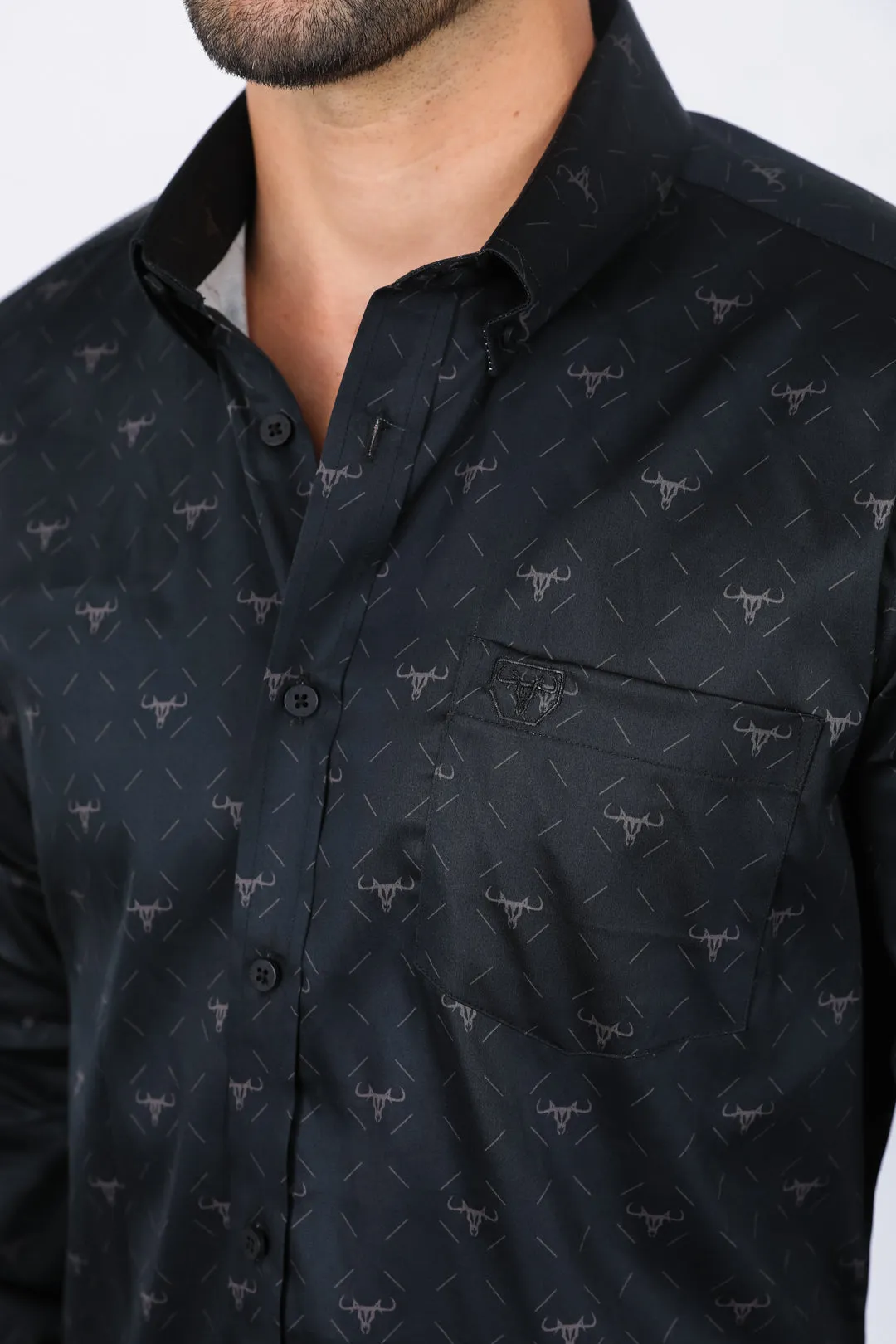 Mens Satin Cotton Modern Fit Black Long Sleeve Shirt