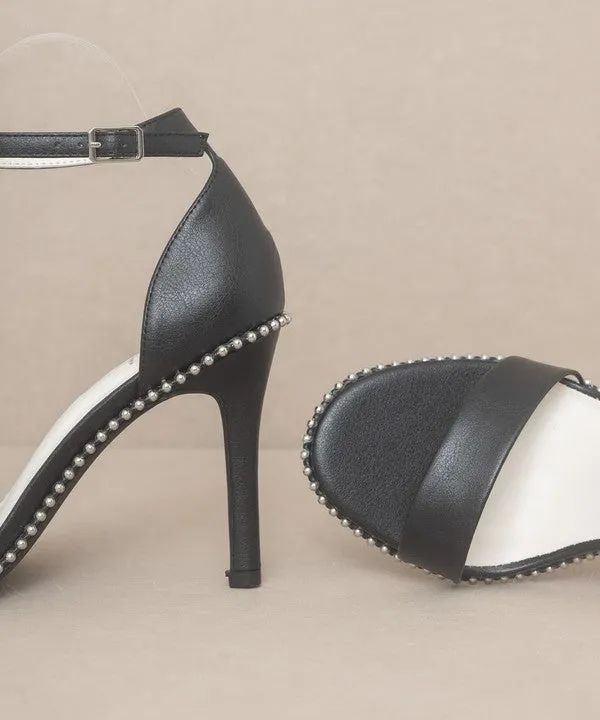 Metal Stud Open Toe Heels // Black or Denim