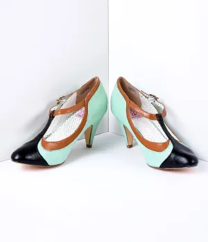 Mint Tricolor Leatherette T-Strap Pumps