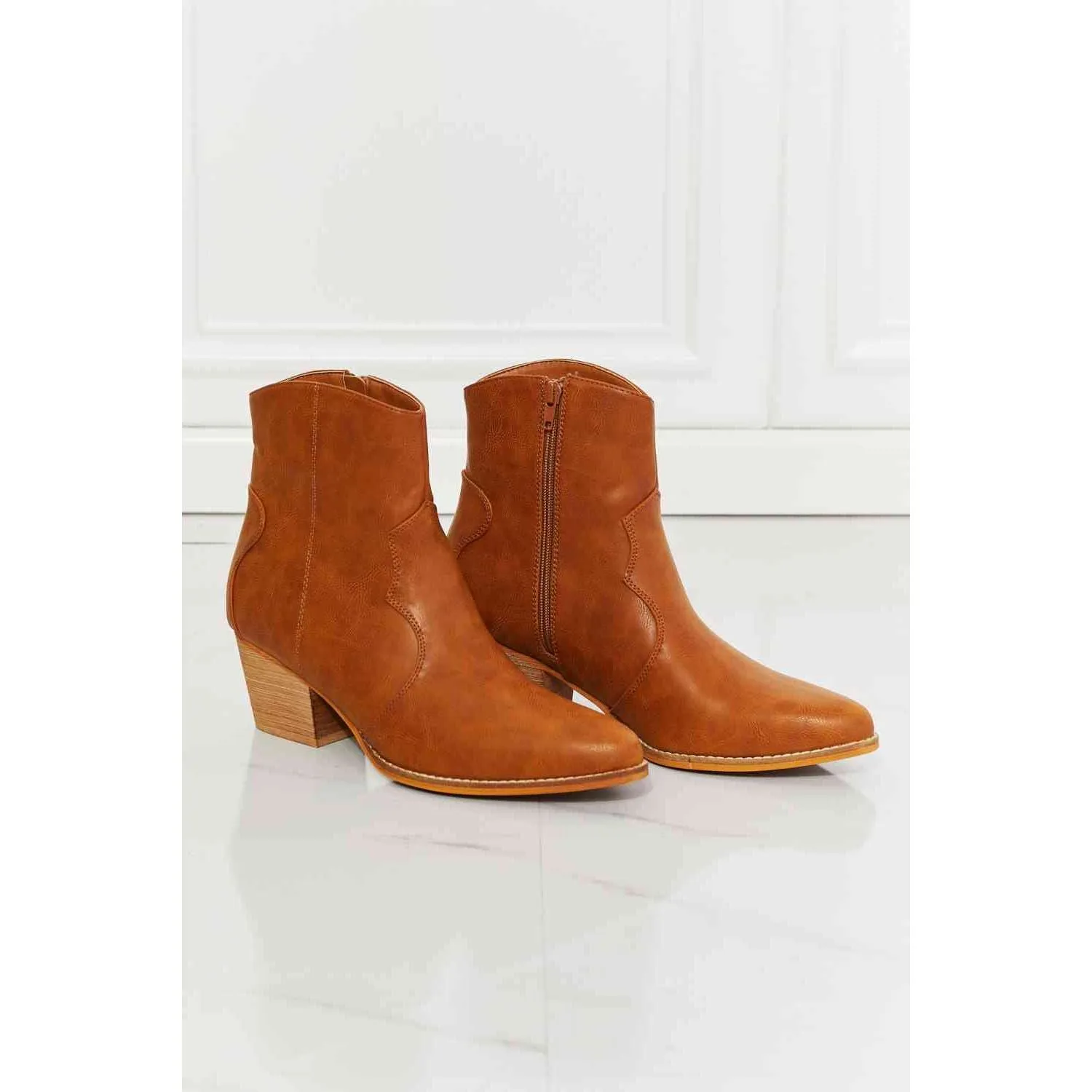 MMShoes Watertower Town Faux Leather Western Ankle Boots in Ochre